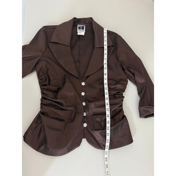 Vintage 1990s Y2K Tadashi Shoji Brown Rhinestone Button Evening Jacket Blazer 12 - Picture 7 of 7